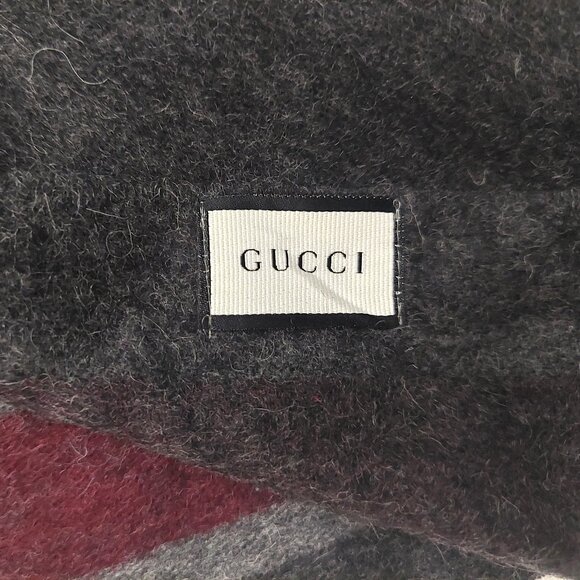 Gucci Vintage Gray & Burgundy Stripe Scarf w Embroidered Bee Logo - Picture 11 of 11